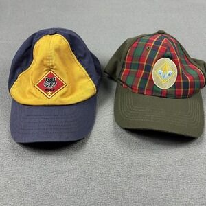 Cub‎ Scouts Wolf Webelos Hat Cap Fitted Youth M/L Green Plaid Blue Lot 2